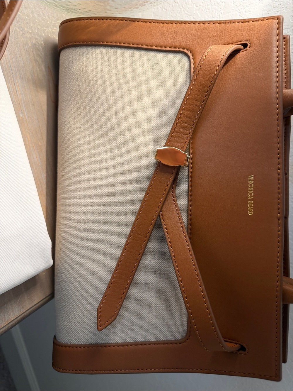 Veronica Beard Tan Leather-Trim Canvas Tote - Picture 4 of 9